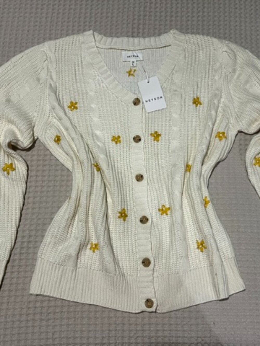 NWT HEYSON Full Size Floral Embroidered Cable Cardigan in Cream
